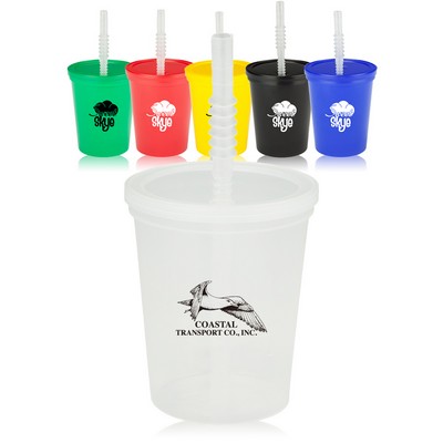 16 oz. Plastic Stadium Cups with Lid and Straw