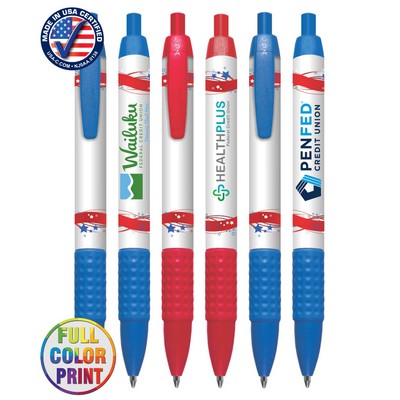 Union Printed - USA Made - Patriotic - Wide Body Click Pen with Colored Trim and Rubber Grip - Full