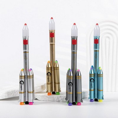 5" 1 Rocket Shaped Highlighter Pen LED Light Ballpoint Pen