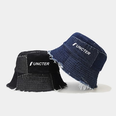 Unisex Patched Denim Jean Bucket Hat